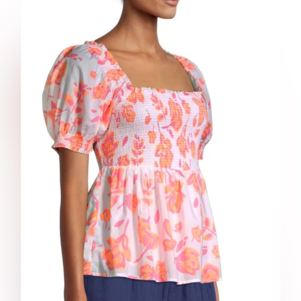 NEW Vineyard Vines Summer Bloom Smocked Top, Pink / Orange / White, Medium